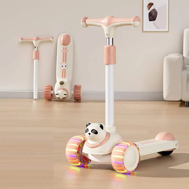 Panda Adjustable Height Kids Scooter With Light & Music - Pink